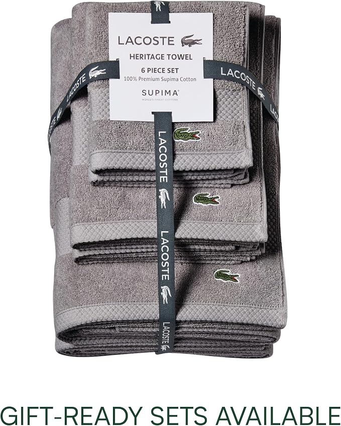 Lacoste Heritage 100% Supima Cotton Hand Towel 16" x 30", Meteorite | Highly - Image 3