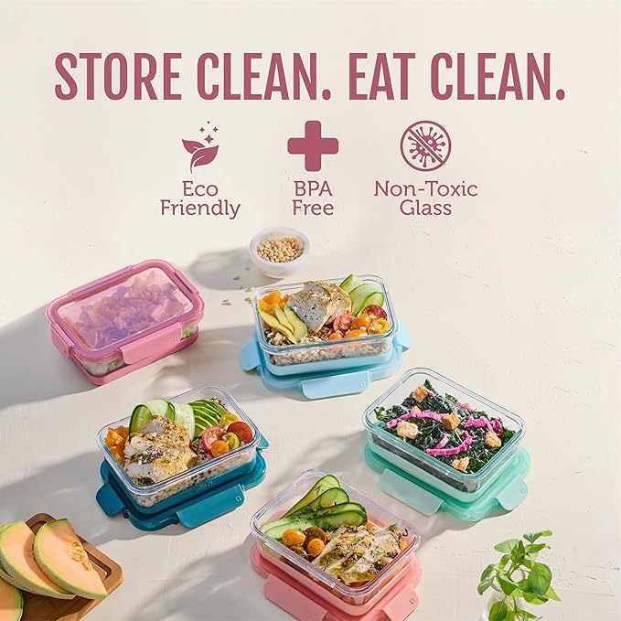 Ello Duraglass Refresh 3.4 Cup Meal Prep Containers, Melon | Glass meal prep - Image 2