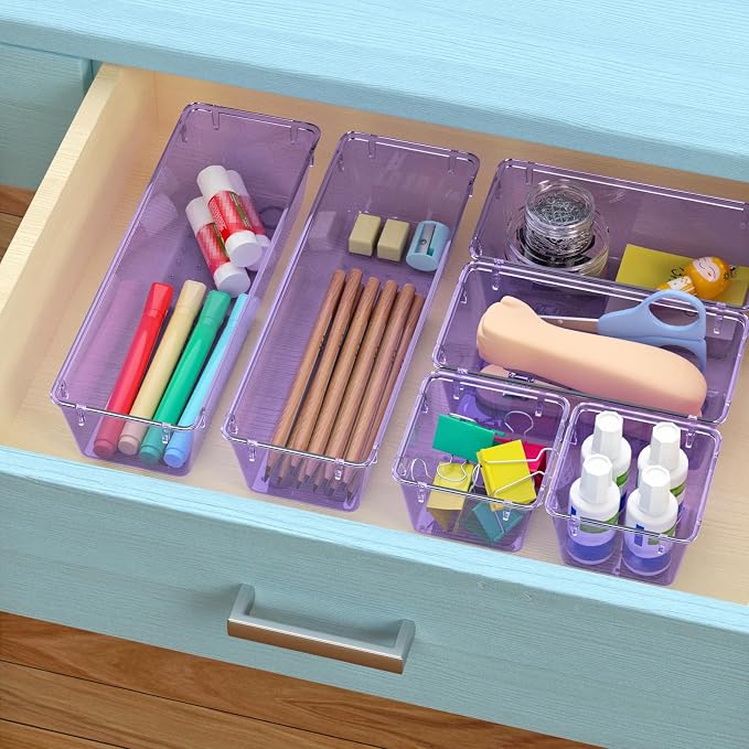 6 Pack Clear Drawer Organizer Set, Drawer Storage Trays, Storage Bins | Acrylic - Image 5