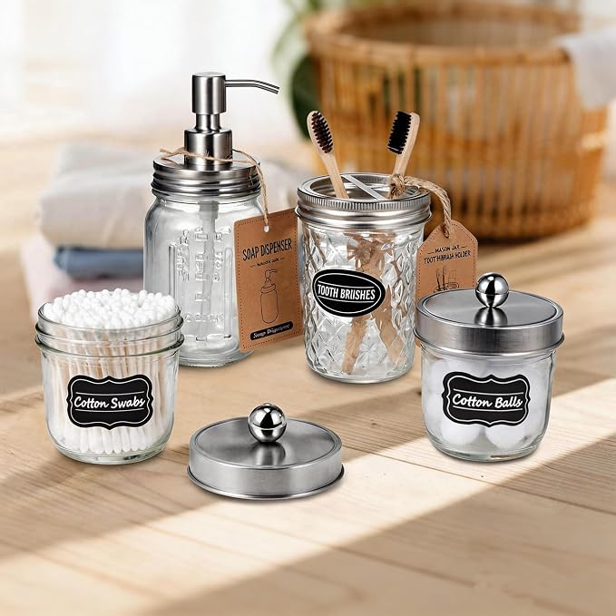 Amolliar Mason Jar Liquid Soap Dispenser, Lotion Soap Brushed Nickel 1 Pack | - Image 7
