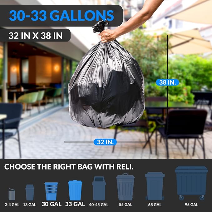 Reli. 30 to 33 Gallon Trash Bags Heavy Duty | 250 Trash Bags, Twist Ties | Black - Image 2