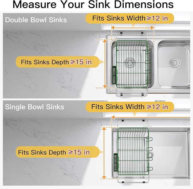 JASIWAY Green Dish Drying Rack in Sink, Dish Drainer - Image 3