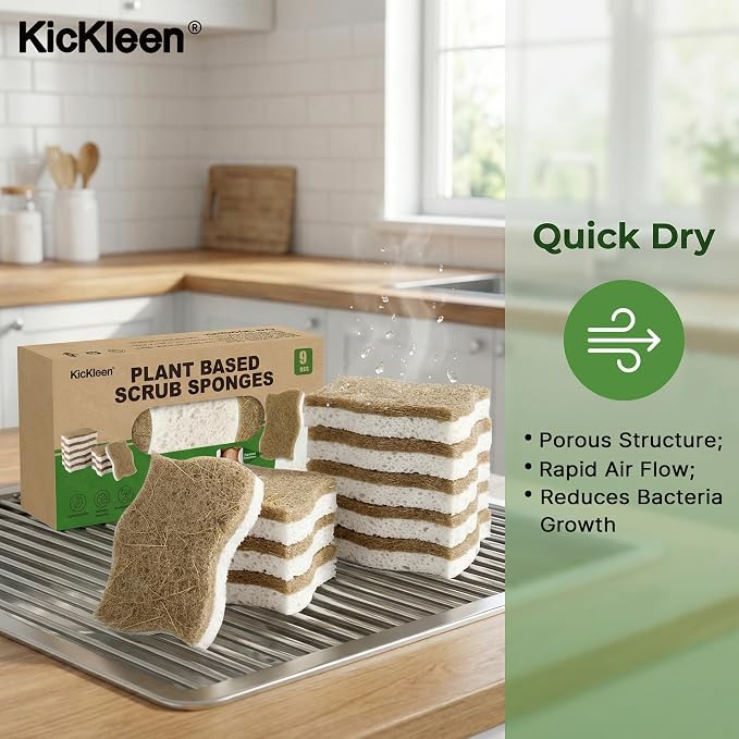 9 Pack Biodegradable Natural Dish Kitchen Sponges | Compostable Cellulose and - Image 3