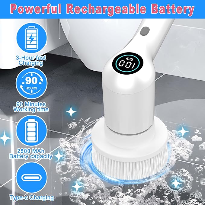 Electric Spin Scrubber, 44 in-lbs High Torque Shower Scrubber & LED Display - Image 2