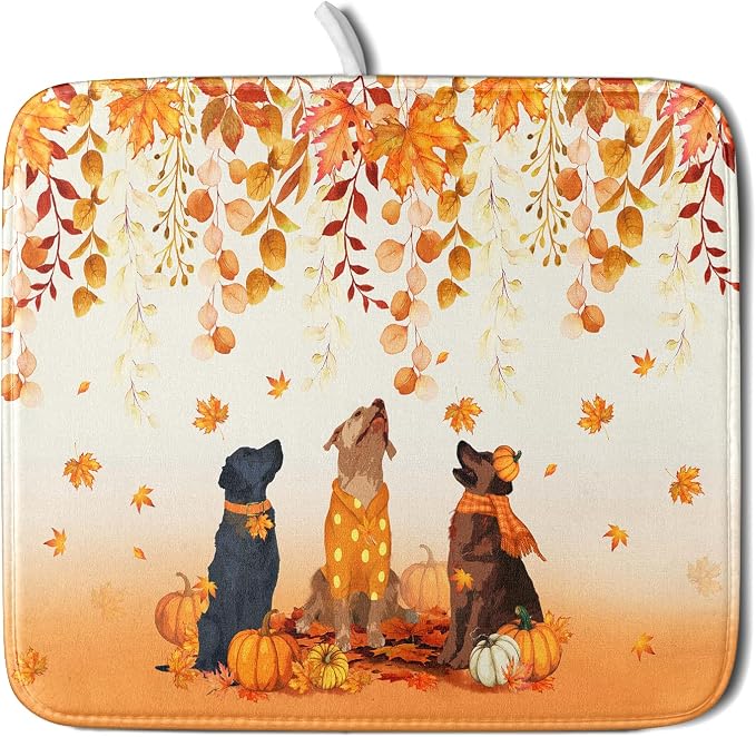 Giwawa Fall Dogs Dish Drying Mat Autumn Leaves Reusable Dishes Pad 16"x18" by Giwawa