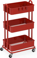 Simple Houseware 3-Tier Heavy Duty Metal Utility Rolling Cart, Red