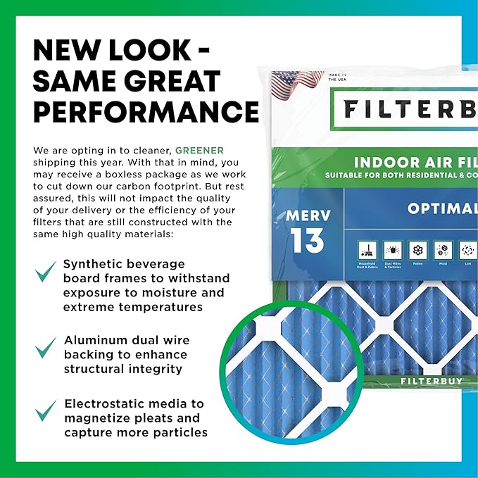 Filterbuy 24x25x5 Air Filter MERV 13 Optimal Smoke & Allergy Defense (2-Pack), Electrostatic Pleated HVAC AC Furnace Filters for Carrier FILXXCAR0024, Maytag & More (Actual Size: 23.63 x 24.69 x 4.25)