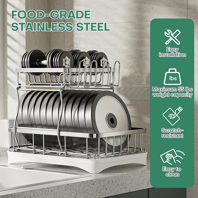 2 Tier Dish Drying Rack, Stainless Steel Dish Rack - Image 3