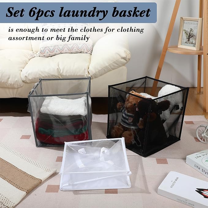 Zopeal 6 Pack Collapsible Mesh Laundry Basket, Single-layer | 13 Inch Square - Image 5