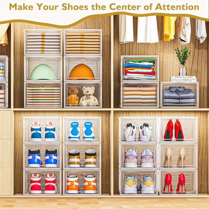Large Thick Clear Shoe Organizer, Magnetic Door Stackable Shoe Storage Box - Image 7