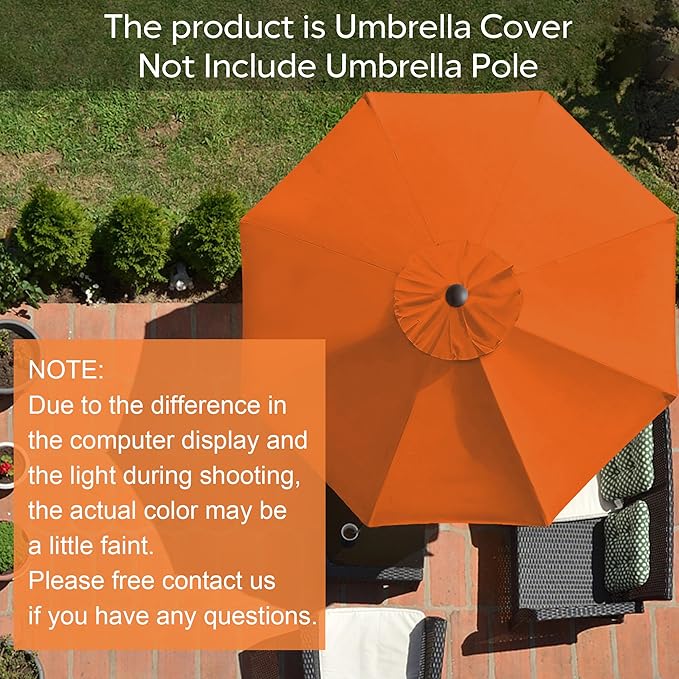 EliteShade USA 9FT Patio Umbrella Replacement Covers 8 Ribs Market Umbrella Canopy Cover (CANOPY ONLY) (Rust)
