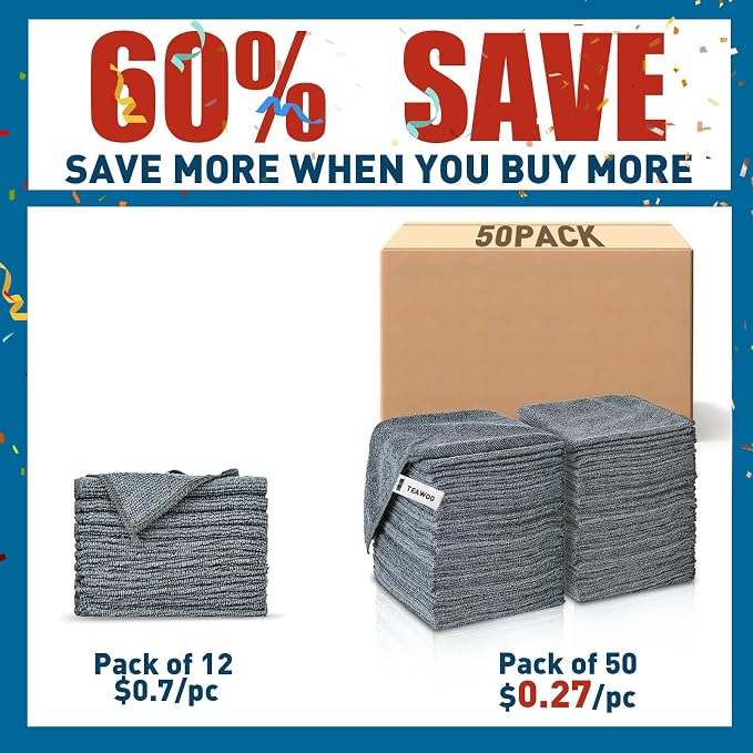Gray Microfiber Cleaning Cloths Bulk Pack-50 Pack, Microfiber Towels Bulk | - Image 2