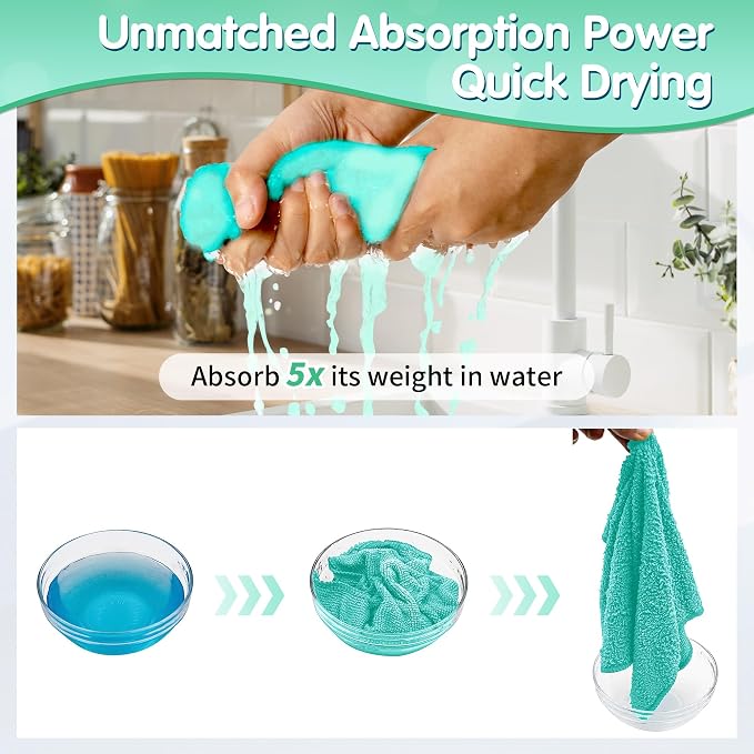 FIXSMITH Turquoise Microfiber Cleaning Cloth -Pack of 12, Highly Absorbent - Image 5