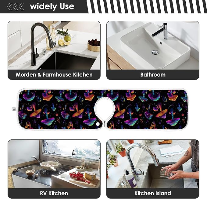 Neon-color Mushrooms Sink Mat for Faucet Sink Splash Guard Faucet Handle Drip - Image 7