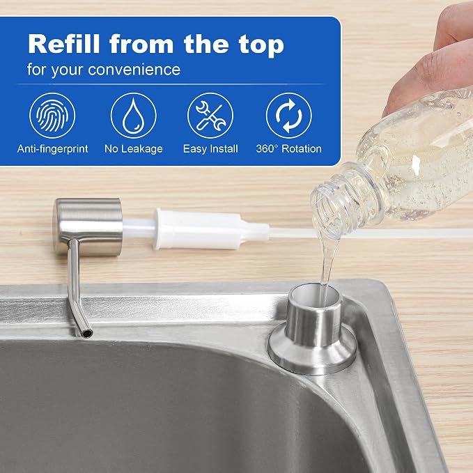 Soap Dispenser for Kitchen Sink, Brushed Nickel Built in Sink Soap Dispenser - Image 3