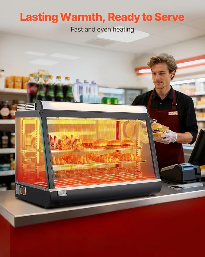 VEVOR 3-Tier Commercial Food Warmer Display, 1400W Food Display Warmer with LED Light, Top Storage and Adjustable Shelves, 86℉~185℉ Steam Heating, 105L for Hamburger, Pizza, Bread, Fried Chicken