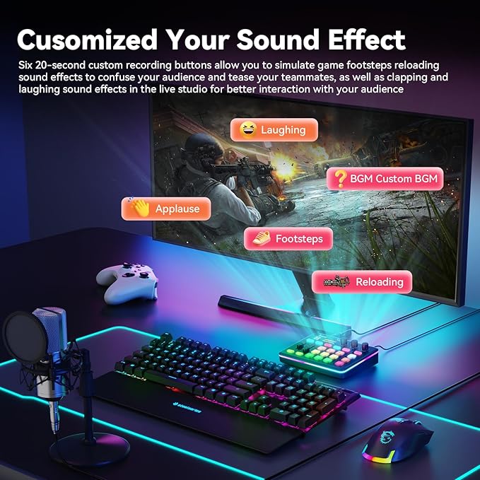 SINWE G1 Gaming Audio Mixer, RGB Audio Interface with Pro-preamp,Bluetooth, Streaming PC Mixer with XLR/48V Phantom Power for Live Streaming, Podcasting, Content Create, Gaming(White)