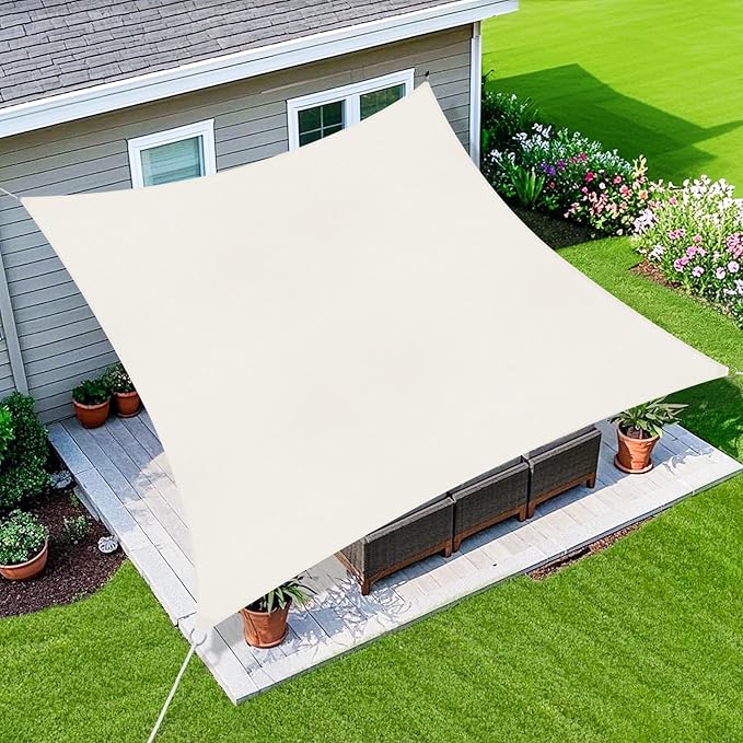 Amagenix Sun Shade Sail 6'X10' Curved Edge Outdoor Shade Canopy Cream Breathable 95% UV Block Shade Cloth for Patio Garden Backyard (We Make Custom Size)