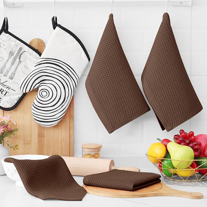 Homaxy 100% Cotton Waffle Weave Kitchen Dish Cloths 8-Pack, Coffee | 12 x 12 - Image 6