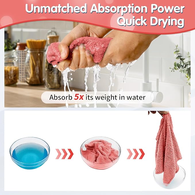 FIXSMITH Red Microfiber Cleaning Cloth -Pack of 12, Highly Absorbent Cleaning - Image 6