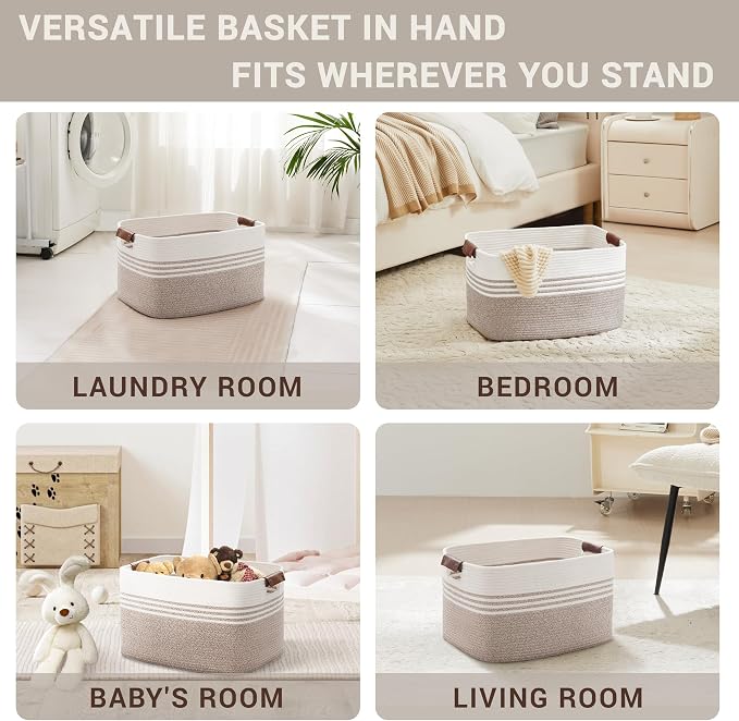 45L Small Woven Laundry Basket Hamper - Image 5