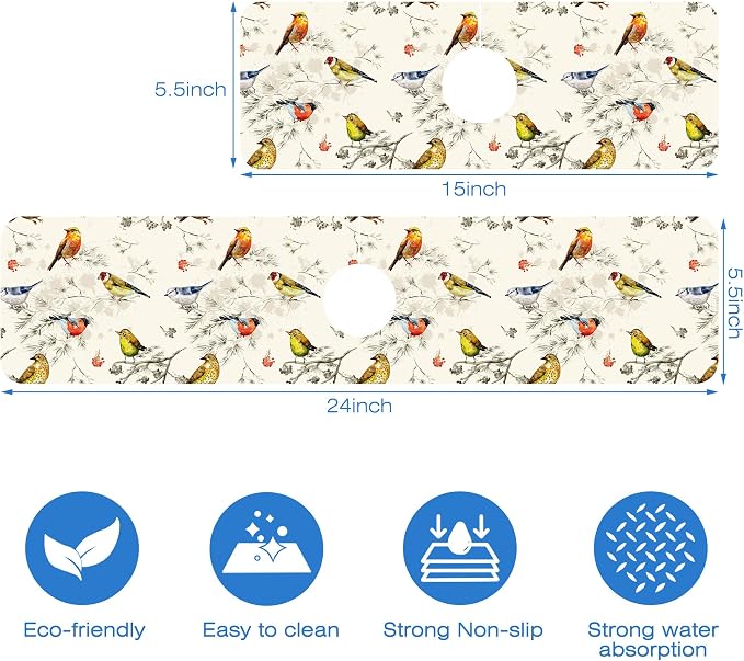 Vintage Watercolor Birds Dish Drying Mat - Image 3