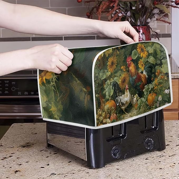 UNICEU Sunflowers Rooster Print Toaster Cover 2 Slice Stain Resistant Oil Protection Dust Cover Washable Kitchen Small Appliance Covers for Bread Maker