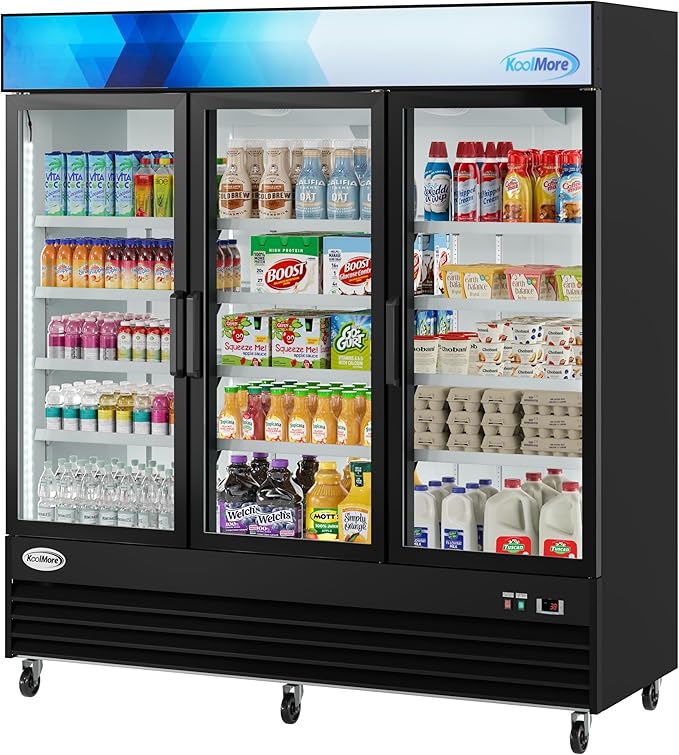 KoolMore - MDR-3GD Koolmore 78 1/4" Commercial Glass 3 Door Display Refrigerator Merchandiser - Upright Beverage Cooler with LED Lighting - 53 Cu. Ft. Black