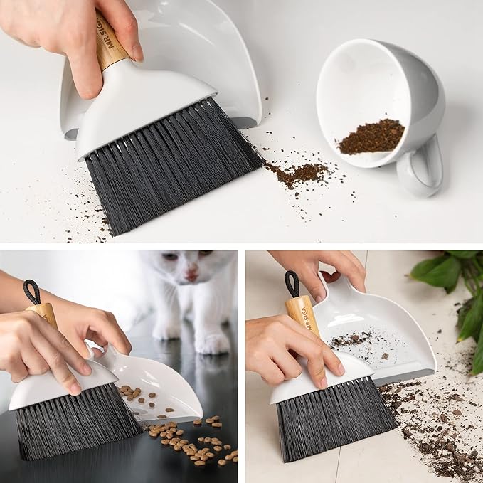 MR.SIGA Mini Dustpan and Brush Set, Bamboo Handle, 1 Set - Image 5