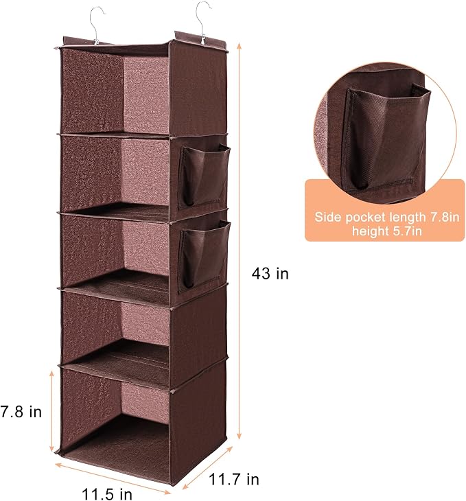 BOOMIBOO Hanging Closet Organize and Shelves, 5-Hanging Shelf（Browm） | - Image 3