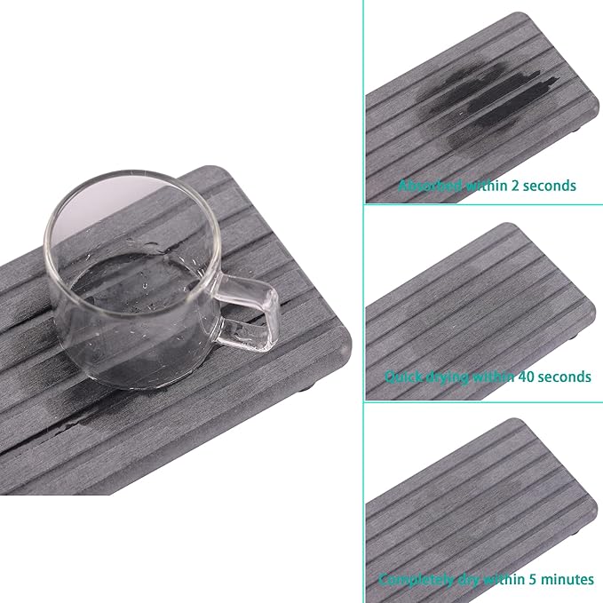 2 PCS Water Absorbent diatomite Coasters, 12.2" x 4" Water Absorbing Stone Tray for Sink, Stone Drying mat for Kitchen Counter, Stone soap Tray Used for Hand Soaps & toiletries & Plants