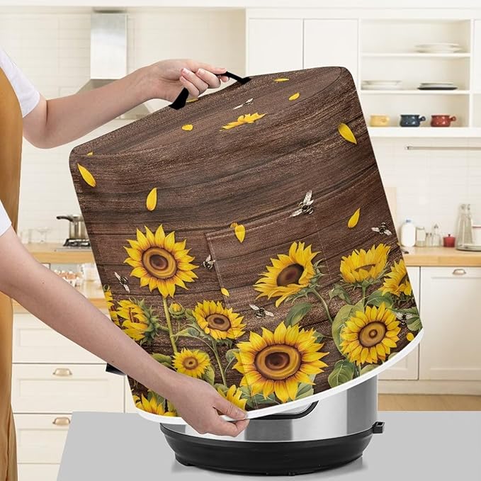 Flashideas Sunflower Print Dust Cover with Pocket for Instant Pot, Rice Cooker and Air Fryer, Round Pressure Cover Dust-Proof Stain Resistant Electric Appliance Cover Easy to Clean