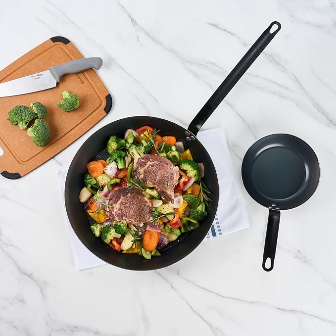 Restaurantware-Met Lux 16 Inch Fry Pans, 6 Lightweight Frying Pans - Induction-Ready, Triple-Riveted, Black Carbon Steel Cooking Skillets, Durable, For Searing, Sauteing, And Browning Food