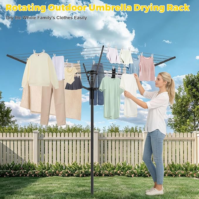BAKON Heavy Duty Clothesline Outdoor, 40M Rotary Adjustable Tension Umbrella - Image 3