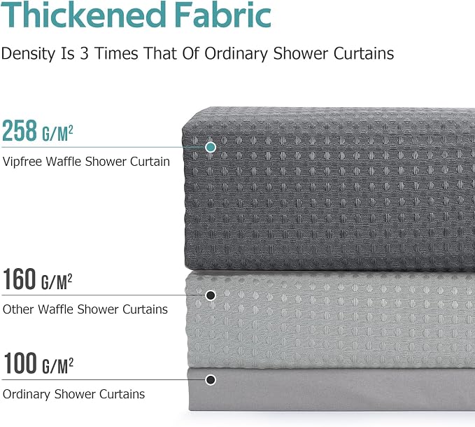 Vipfree 3 in 1 Shower Curtain Set, Waffle Shower Curtain and Liner Set - Image 4