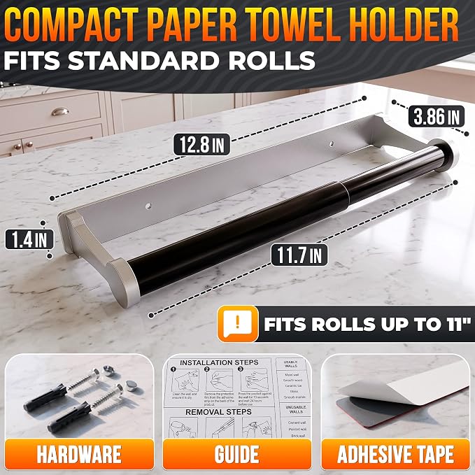 Silver Paper Towel Holder Under Cabinet, Space-Saving - Image 2