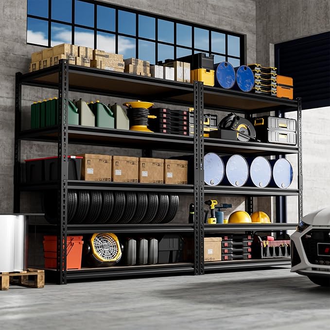 5-Tier 40”W X 19.7”D X 71”H Garage Storage Racks 2500LBS Garage Storage Heavy Duty Adjustable Metal Basement Shelving (Black)