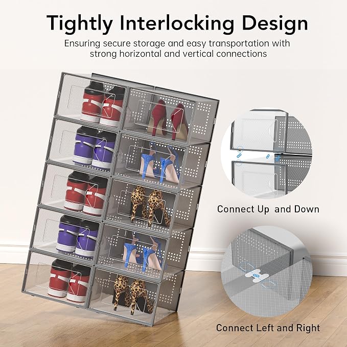 Foluck X-Large Shoe Storage Box, 15 Pack Clear Plastic Stackable Shoe Organizer - Image 4