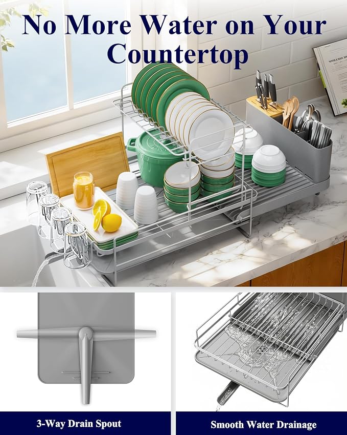 Kitsure Extendable Dish Drying Rack, 19.2"-26.7" L x 12.9" W, 2-Tier | Large - Image 3