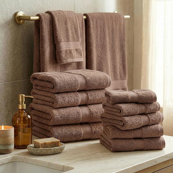 SUPERIOR Egyptian Cotton Ultra Plush & Absorbent, 12 Piece Set, Chocolate | - Image 2