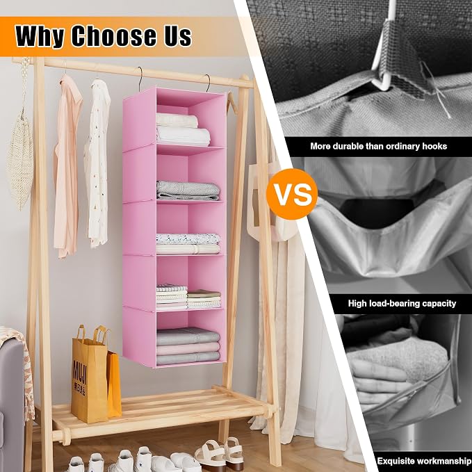 Hanging Closet Organizer 5-Shelf, Oxford Fabric Wardrobe Storage, shoes & - Image 7