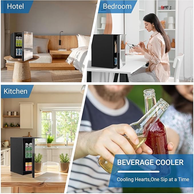 Stopasd Beverage Refrigerator Cooler, 0.9 Cu.Ft/24 Can Drink Fridge with Adjustable Shelves & Mirror Door for Temp Control for Drinks, Skincare, Soda, Beer, Wine - Home, Office, Dorm
