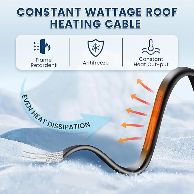 75 FT Heat Tape for Roof and Gutters, YeloDeer Gutter Heater Cable Heat Trace Cable for Snow De-Icing Ice Dam & Pipe Freeze Protection 7W/FT 120V
