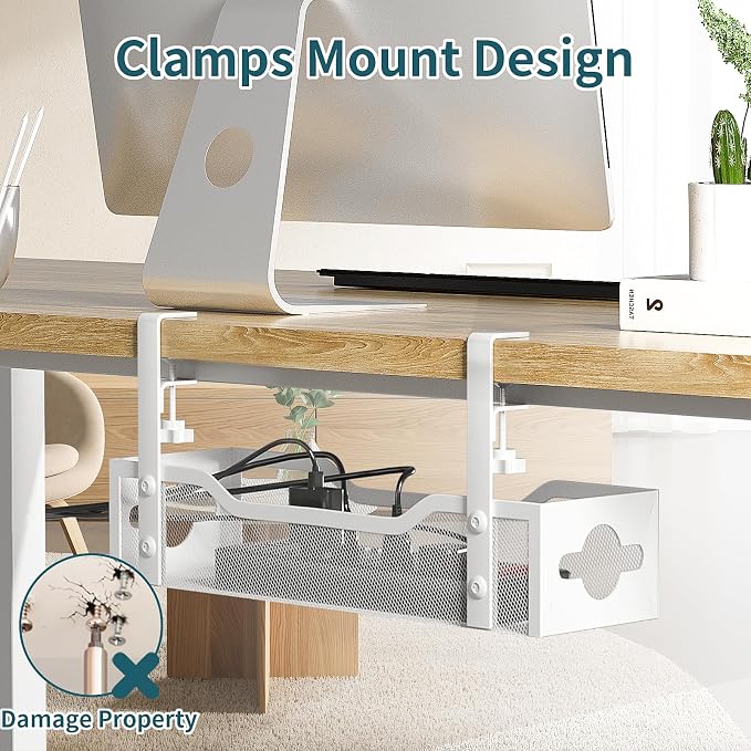 Under Desk Cable Management Tray 2 Pack, No Drill Cable Organizer - Image 6