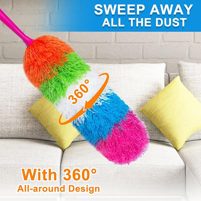 2 Pack 22-Inch Rainbow Reusable Microfiber Dusters, Bendable and Washable - Image 6
