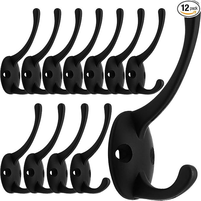 IBosins 12 Pack Black Double Coat Hooks Wall Mounted by IBosins