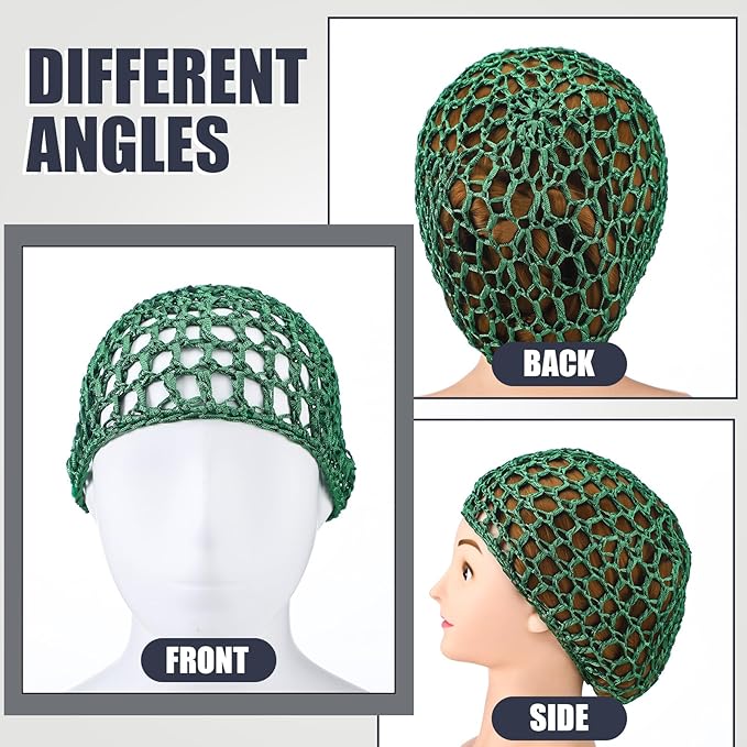 Geyoga 4 Pieces Mesh Crochet Hair Net Rayon Knit Snood Hat Thick Short Women Hairnet Snoods Cover Ornament for Sleeping(Black, Green, Pink, Beige)