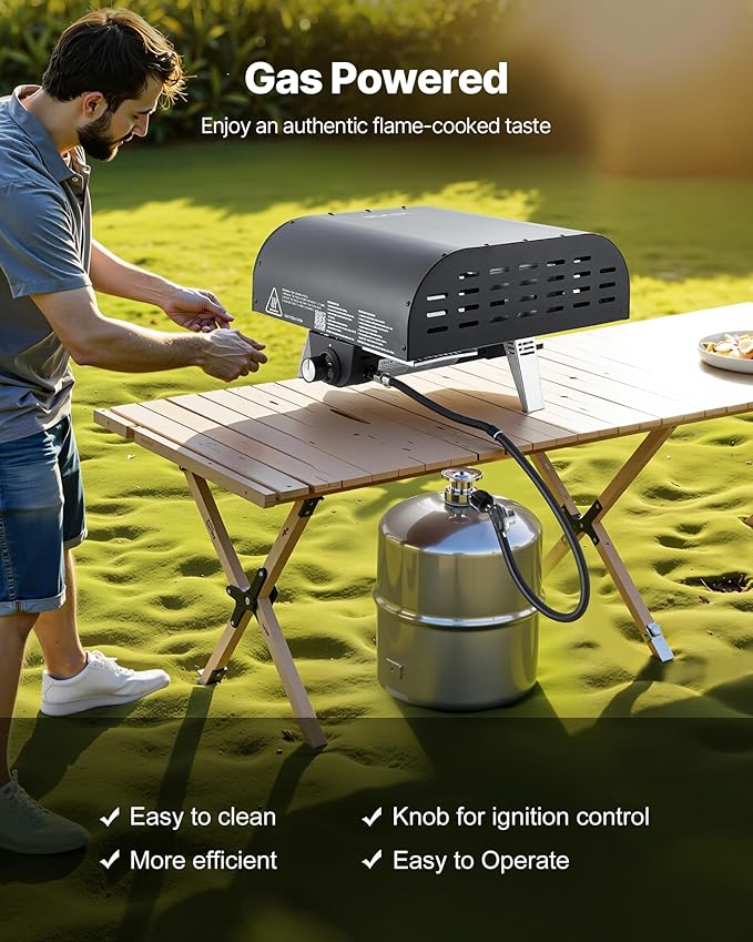 VEVOR Propane Outdoor Pizza Oven, 12 Inch Gas Pizza Maker, Portable Pizza Cooker with Thickened Pizza-Stone, Carry Bag, 3 Layers Pizza-Oven for Outside Backyard Patio Camping, Black