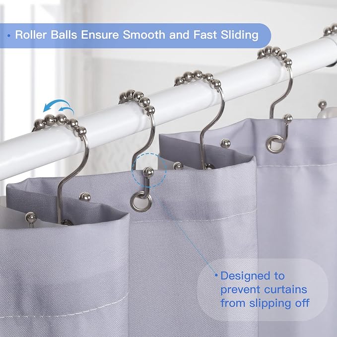 SUTINE Shower Curtain Hooks, Stainless Steel Bathroom Shower Hooks - Image 4