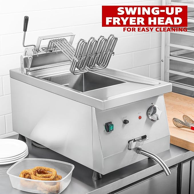 EGGKITPO 240V 9000W Commercial Electric Fryer with Oil Drain 13L Large Capacity 304 Stainless Steel Oil Tank Deep Fryer with Basket and Lid for Restaurant and Business (no plug)